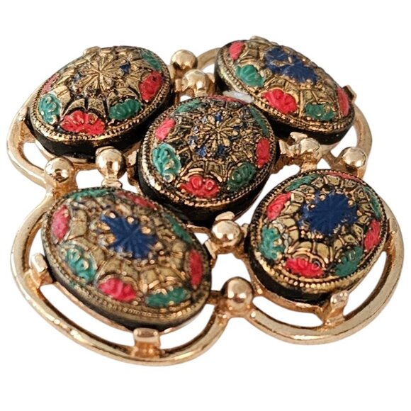 Sarah Coventry Glass Mosaic Style Light Of The East Brooch Book Piece J124 - Picture 5 of 7